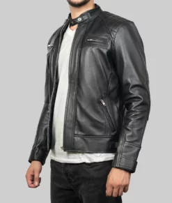 Jeoffery Mens Black Biker Leather Jacket - Mens Black Biker Leather Jacket-3