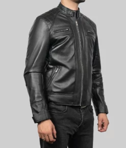 Jeoffery Mens Black Biker Leather Jacket - Mens Black Biker Leather Jacket-4