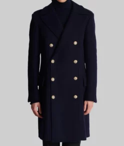 John Legend Navy Blue Wool Coat-Front View