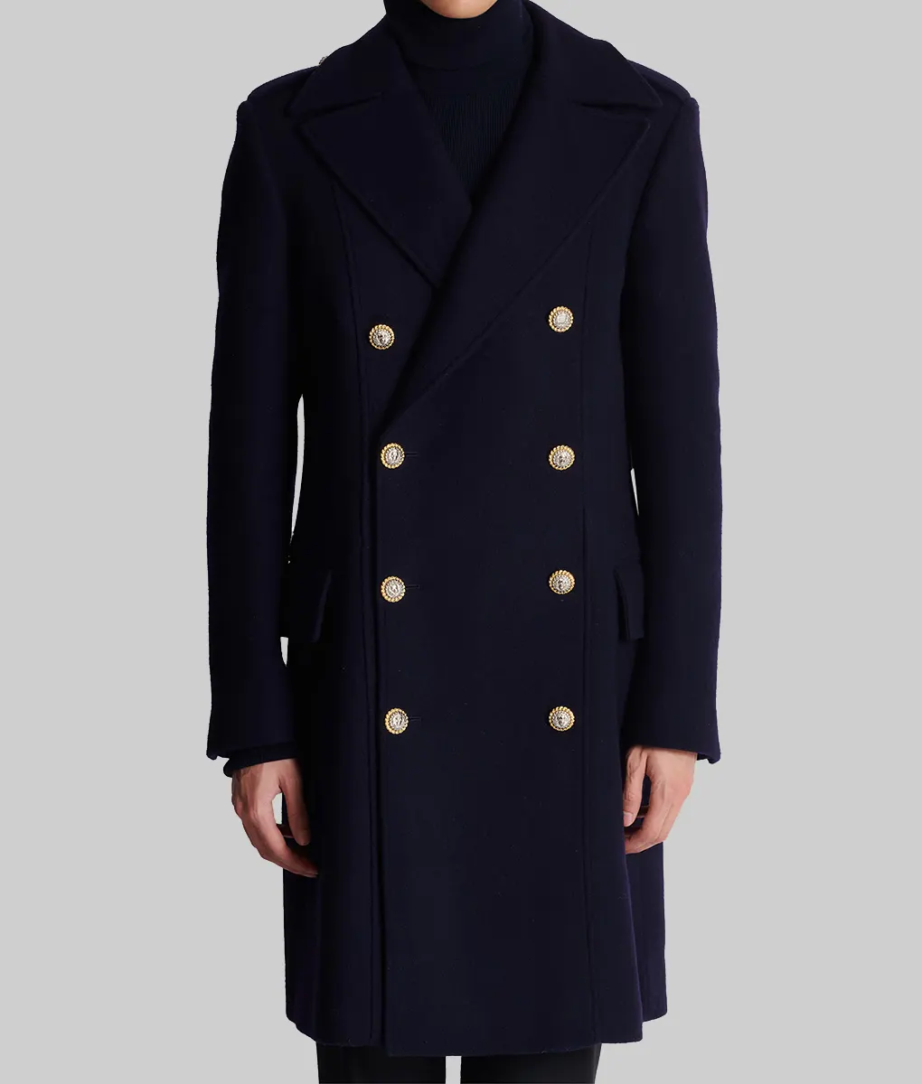 John Legend Navy Blue Wool Coat-Front View