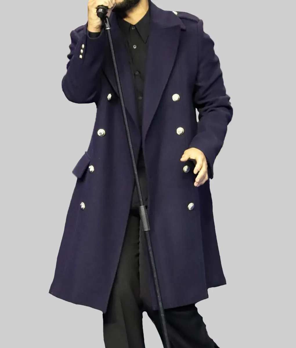 John Legend Navy Blue Wool Coat-Front View