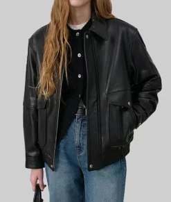 Juniper Women's Black A-2 Bomber Leather Jacket | NYC Jackets