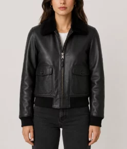 Juniper Women's Black G-1 Bomber Leather Jacket-Front