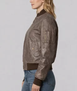 Juniper Women's Brown Distressed Leather MA-1 Bomber Jacket | Women's Brown Distressed Leather MA-1 Bomber Jacket-4