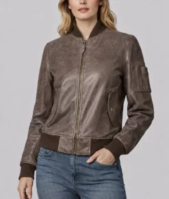 Juniper Women's Brown Distressed Leather MA-1 Bomber Jacket | Women's Brown Distressed Leather MA-1 Bomber Jacket-5