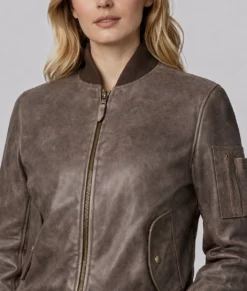 Juniper Women's Brown Distressed Leather MA-1 Bomber Jacket | Women's Brown Distressed Leather MA-1 Bomber Jacket-6
