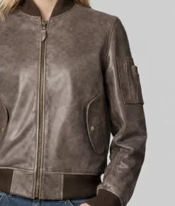 Juniper Women's Brown Distressed Leather MA-1 Bomber Jacket | Women's Brown Distressed Leather MA-1 Bomber Jacket-1