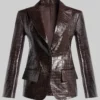 Kendall Jenner Crocodile Pattern Leather Blazer-Generic
