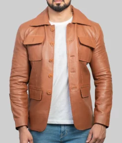 Kevin Mens Brown Leather Jacket - Mens Brown Leather Jacket-2
