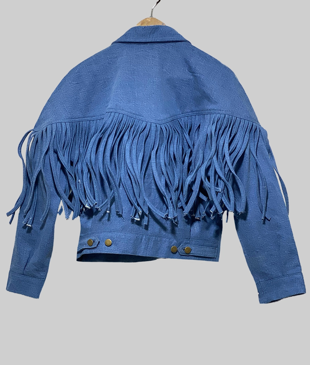Landman Michelle Randolph Denim Fringe Jacket-Generic