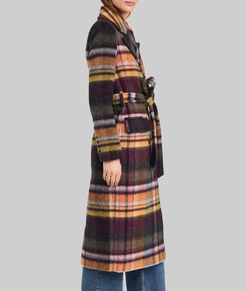 Lily Collins Plaid Winter Coat-Side View