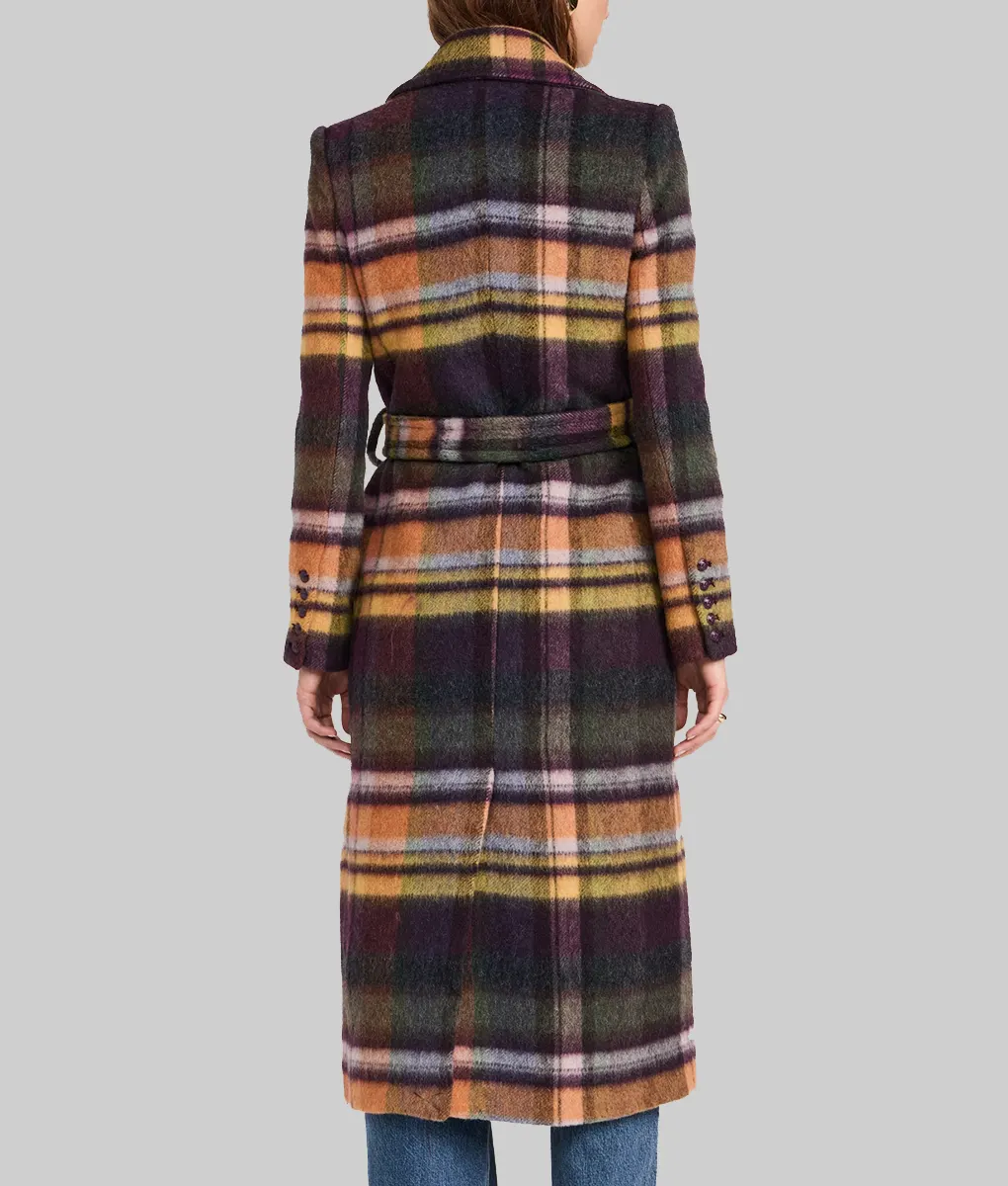 Lily Collins Plaid Winter Coat-Back View