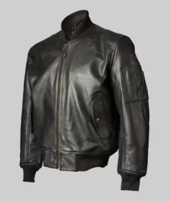 Lindsay Women's Black Distressed Leather MA-1 Bomber Jacket - Women's Black Leather MA-1 Bomber Jacket-1
