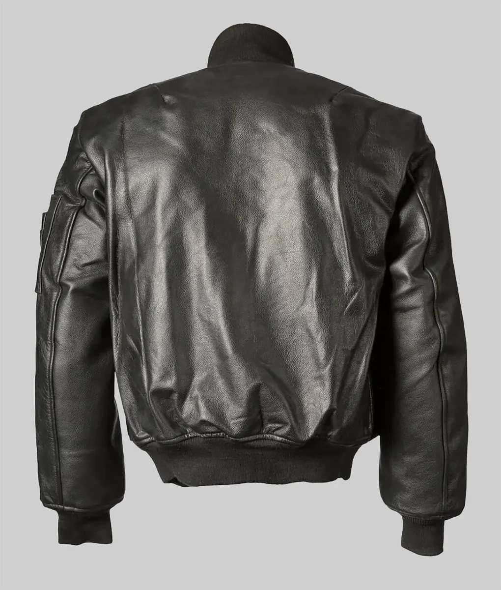 Lindsay Women's Black Distressed Leather MA-1 Bomber Jacket - Women's Black Leather MA-1 Bomber Jacket-2