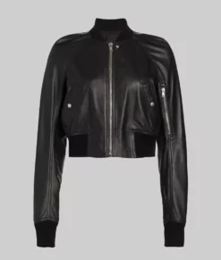 Linetti Women's Black MA-1 Bomber Leather Jacket - Women's Black MA-1 Bomber Leather Jacket-1