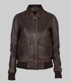 Linetti Women's Brown A-2 Bomber Leather Jacket - Women's Brown A-2 Bomber Leather Jacket-3