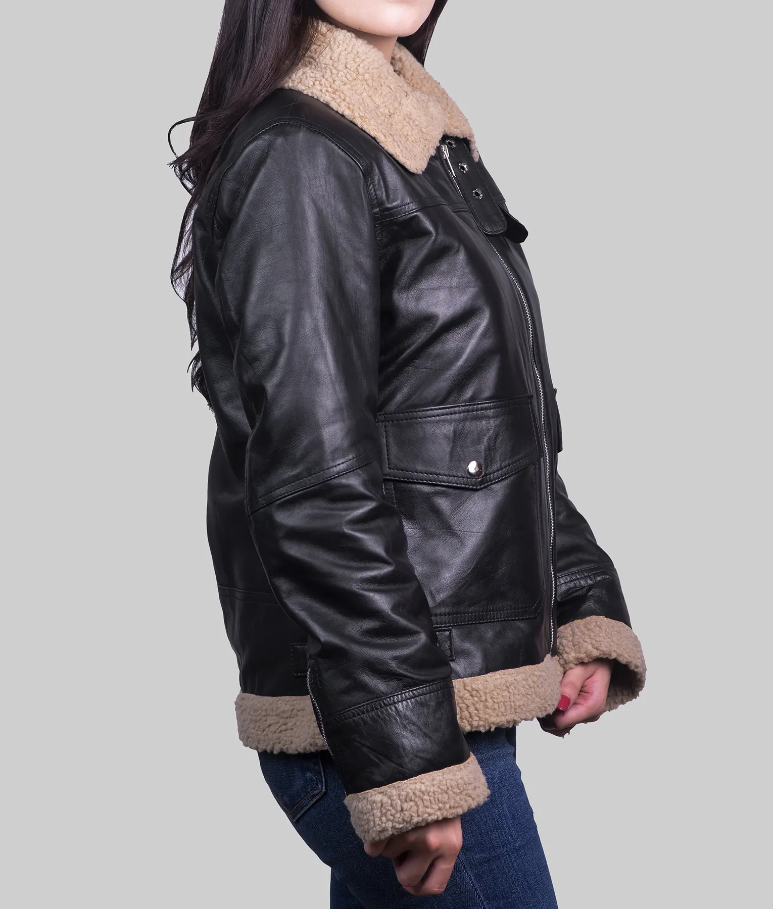 Marilyn Womens Dark Brown B-3 Bomber Leather Jacket - Womens Dark Brown B-3 Bomber Leather Jacket-3