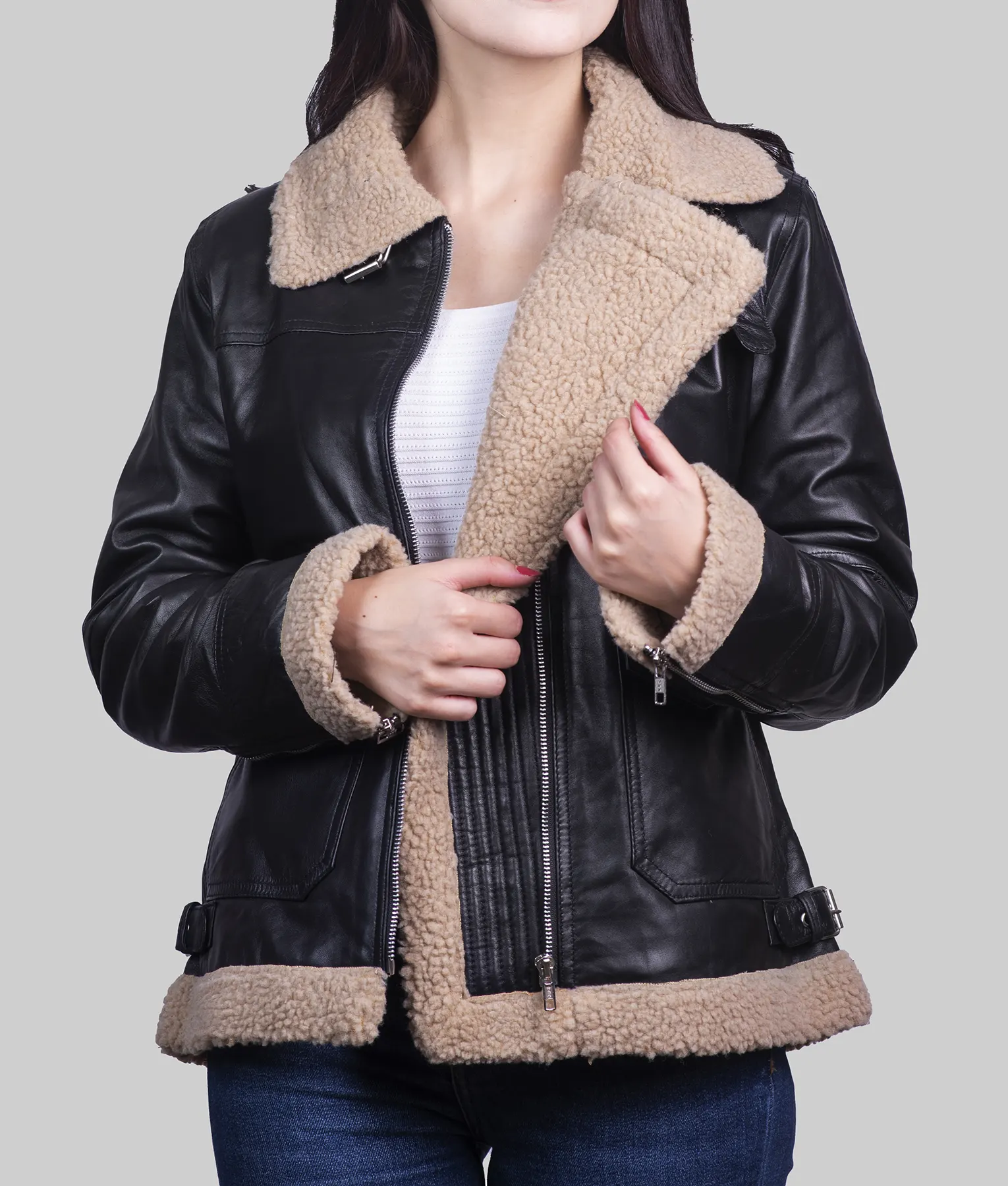 Marilyn Womens Black B-3 Bomber Leather Jacket | NYC Jackets