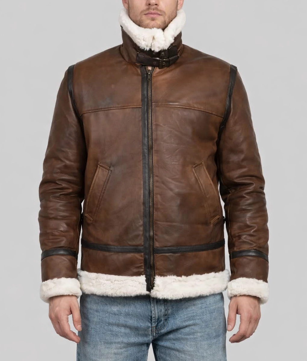 Monroe Mens Dark Brown B-3 Bomber Leather Jacket | Men's Dark Brown B-3 Bomber Leather Jacket-5