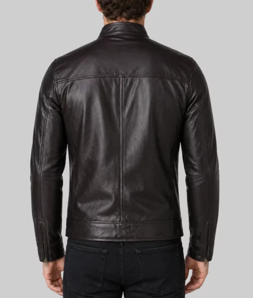 Nero Mens Brown Cafe Racer Leather Jacket-Back