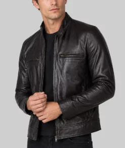Nero Mens Brown Cafe Racer Leather Jacket-Side1