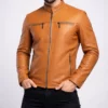 Nero Mens Tan Biker Leather Jacket-Front
