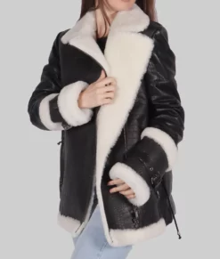 Rosine Womens Black B-3 Bomber Leather Jacket - Womens Black B-3 Bomber Leather Jacket-4