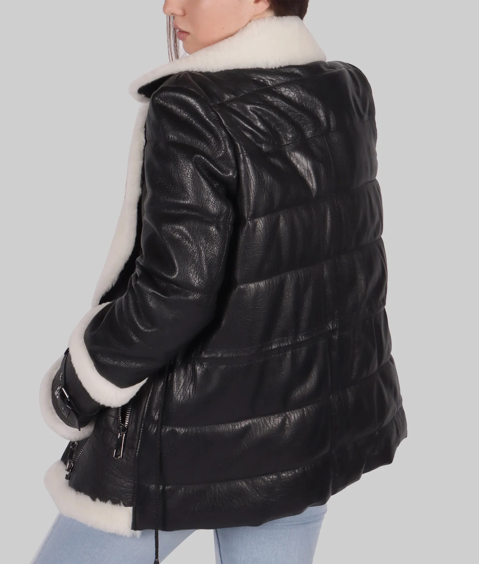 Rosine Womens Black B-3 Bomber Leather Jacket - Womens Black B-3 Bomber Leather Jacket-1