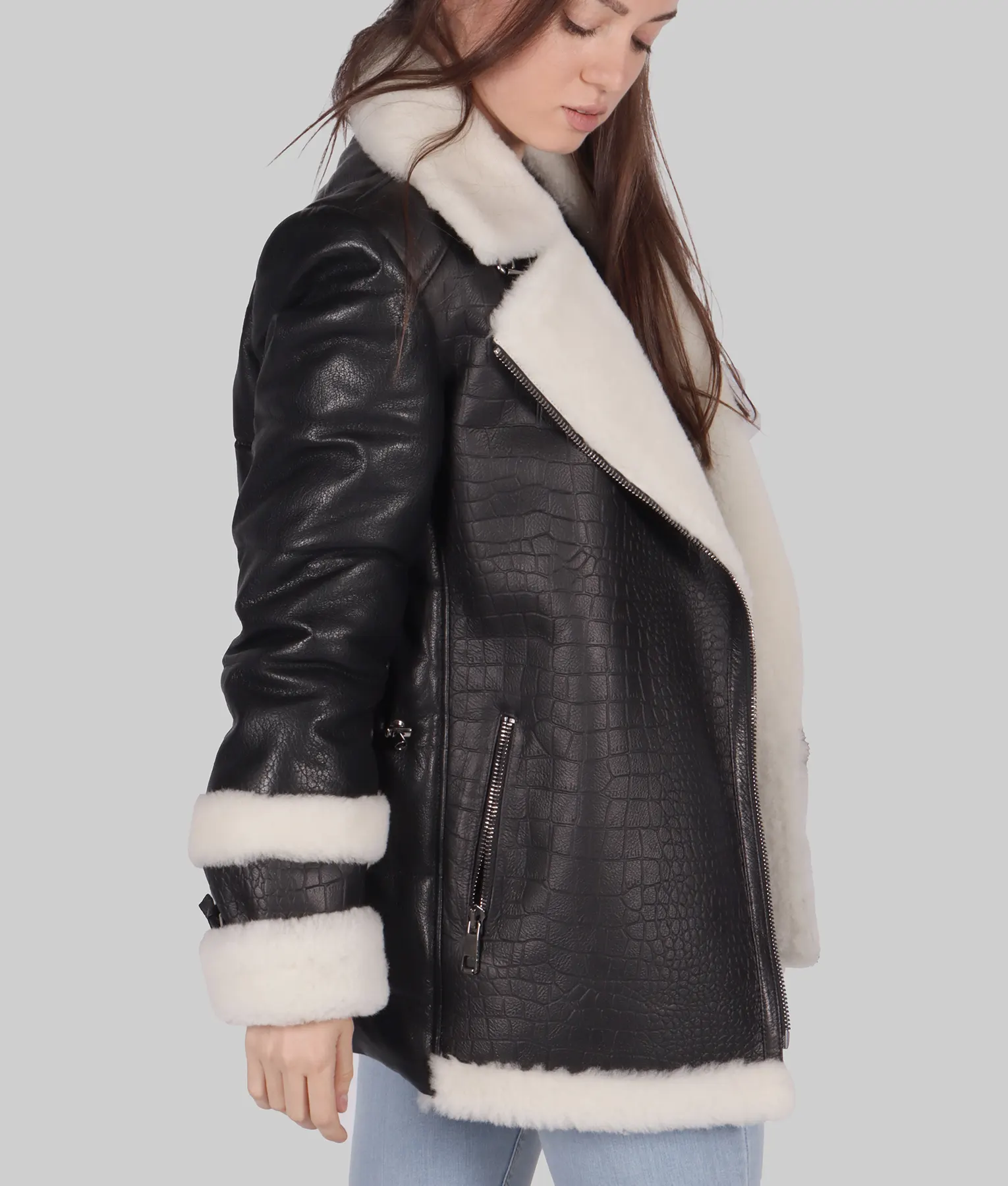 Rosine Womens Black B-3 Bomber Leather Jacket - Womens Black B-3 Bomber Leather Jacket-2