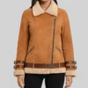 Rosine Womens Brown Leather Shearling Jacket-Front