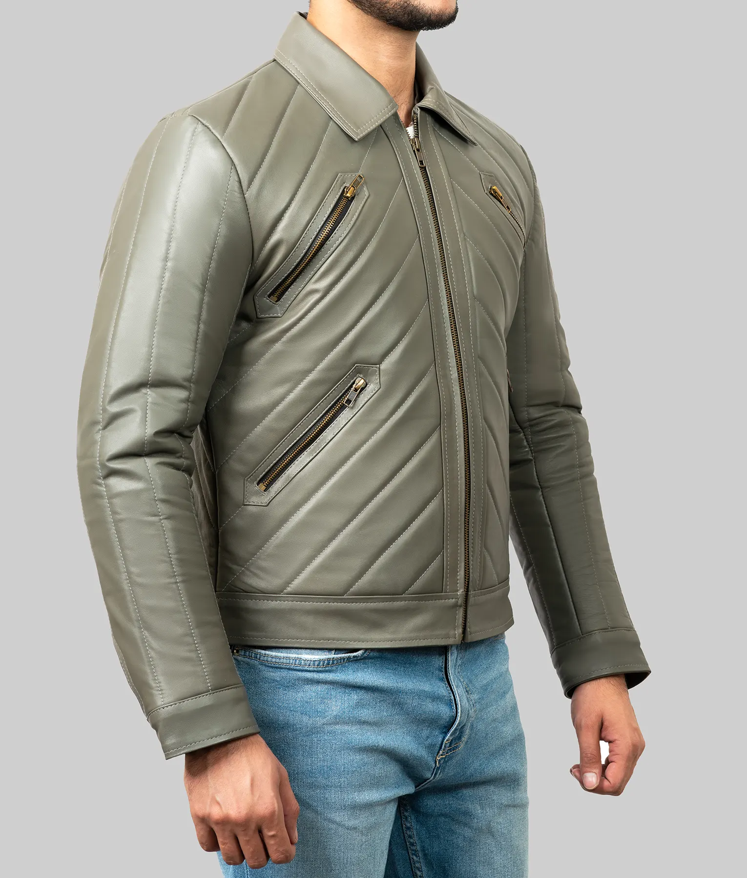 Ted Mens Grey Leather Jacket - Mens Grey Leather Jacket-2