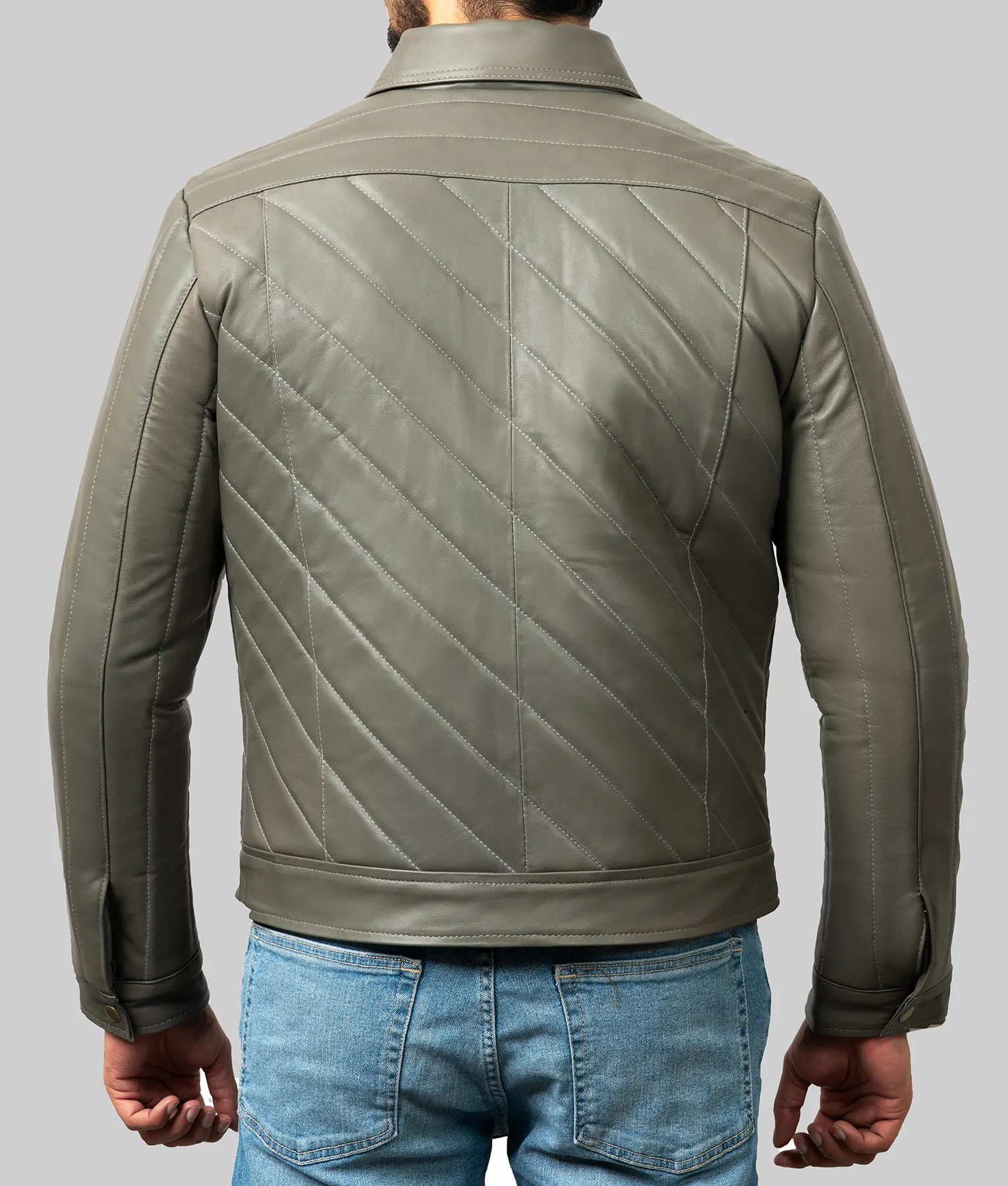 Ted Mens Grey Leather Jacket - Mens Grey Leather Jacket-3