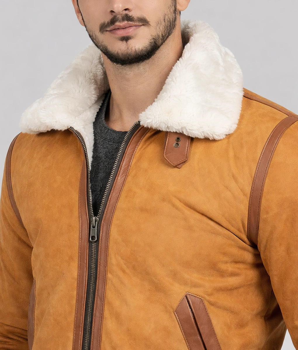 Tom Mens Mustard Brown B-3 Bomber Leather Jacket | Men's Mustard Brown B-3 Bomber Leather Jacket-2