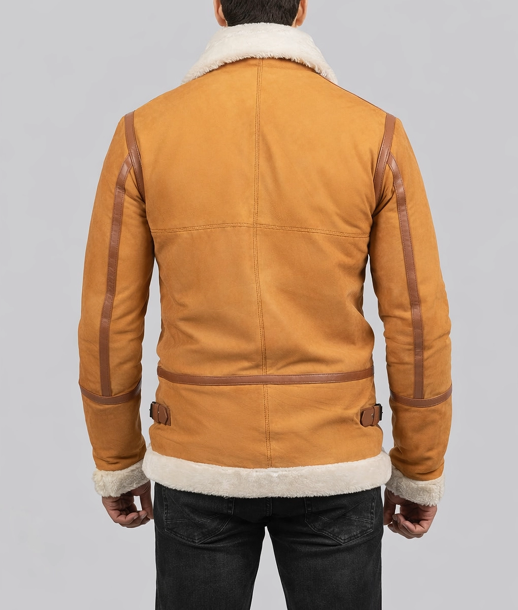 Tom Mens Mustard Brown B-3 Bomber Leather Jacket | Men's Mustard Brown B-3 Bomber Leather Jacket-3