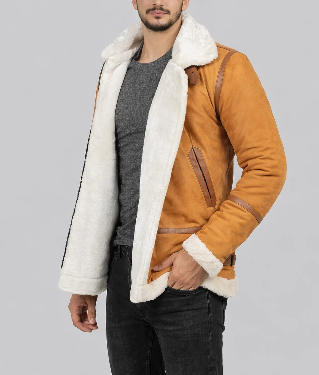Tom Mens Mustard Brown B-3 Bomber Leather Jacket | NYC Jackets
