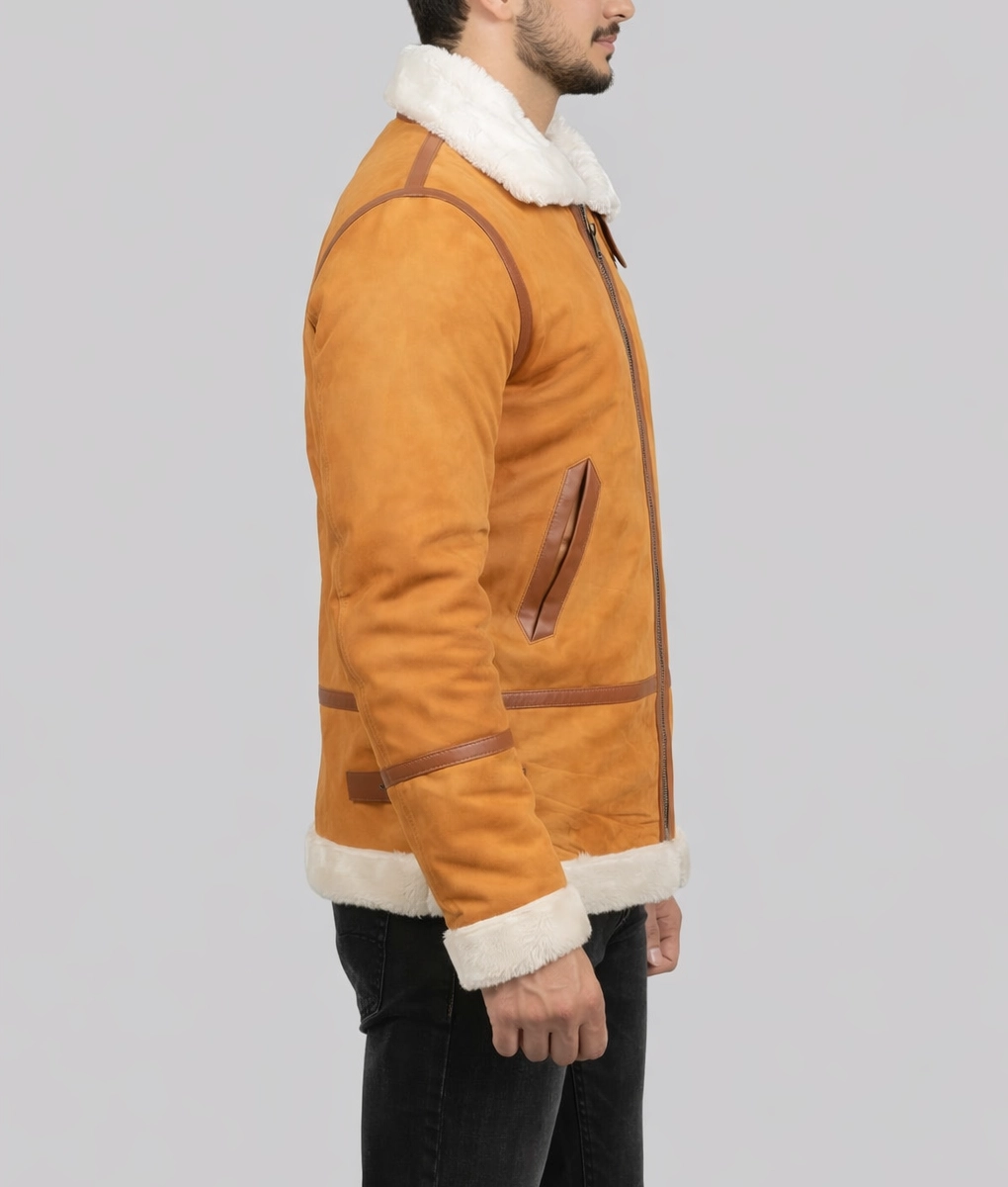 Tom Mens Mustard Brown B-3 Bomber Leather Jacket | Men's Mustard Brown B-3 Bomber Leather Jacket-5