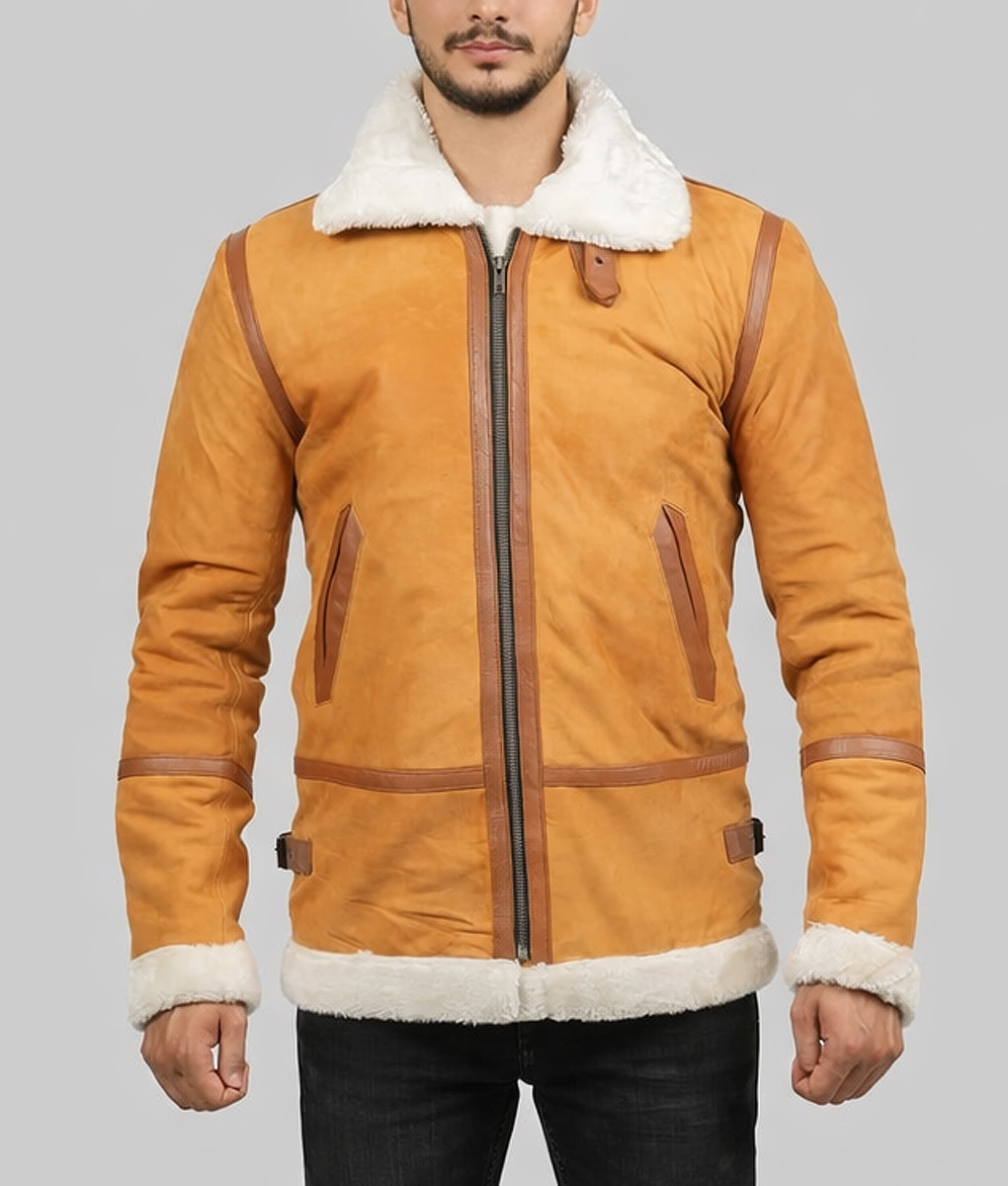 Tom Mens Mustard Brown B-3 Bomber Leather Jacket | Men's Mustard Brown B-3 Bomber Leather Jacket-1