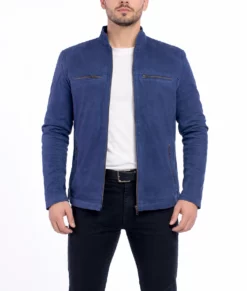 Archie Mens Blue Suede Biker Jacket | Mens Blue Suede Biker Jacket-3