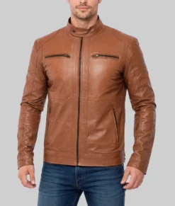 Archie Mens Brown Biker Leather Jacket-Front