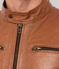 Archie Mens Brown Biker Leather Jacket-Zoom