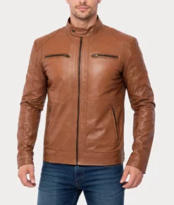 Archie Mens Brown Leather Biker Jacket-Front