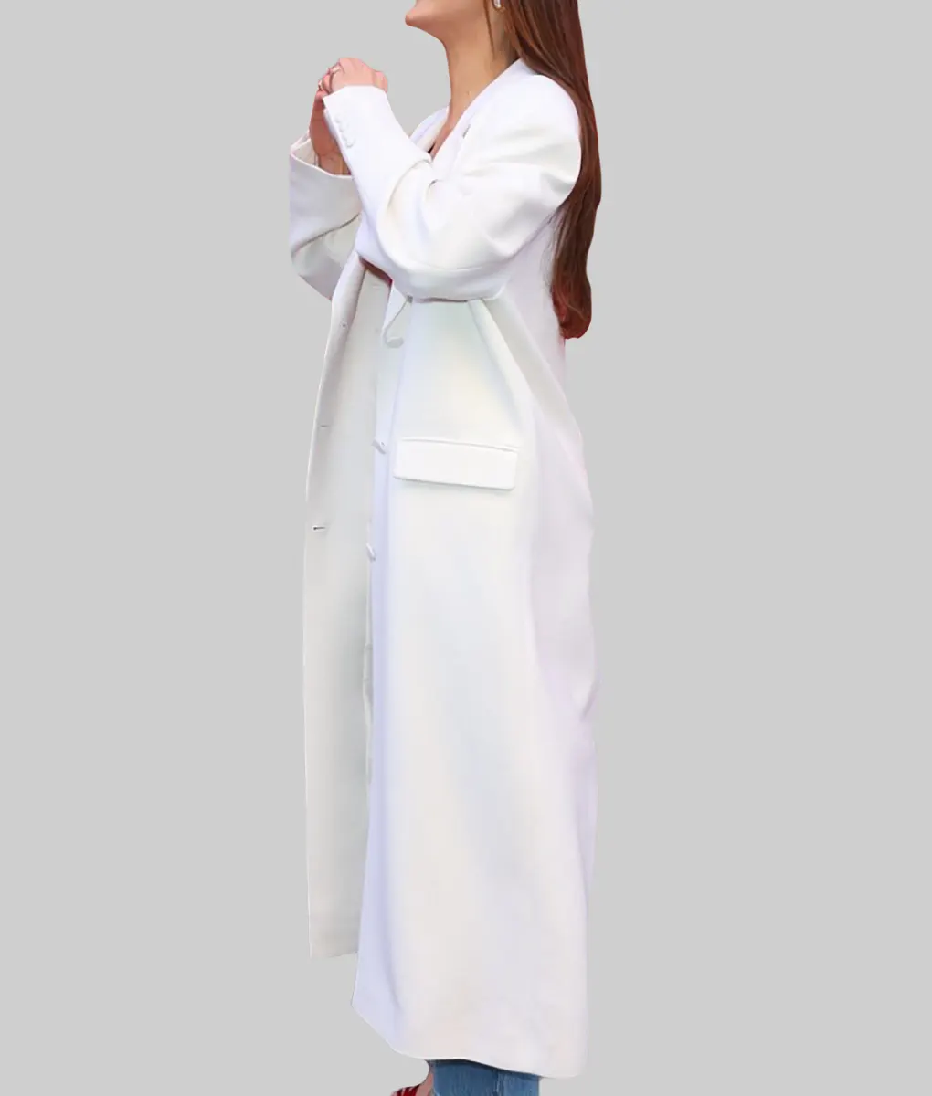 Bella Hadid White Long Wool Coat-Side View