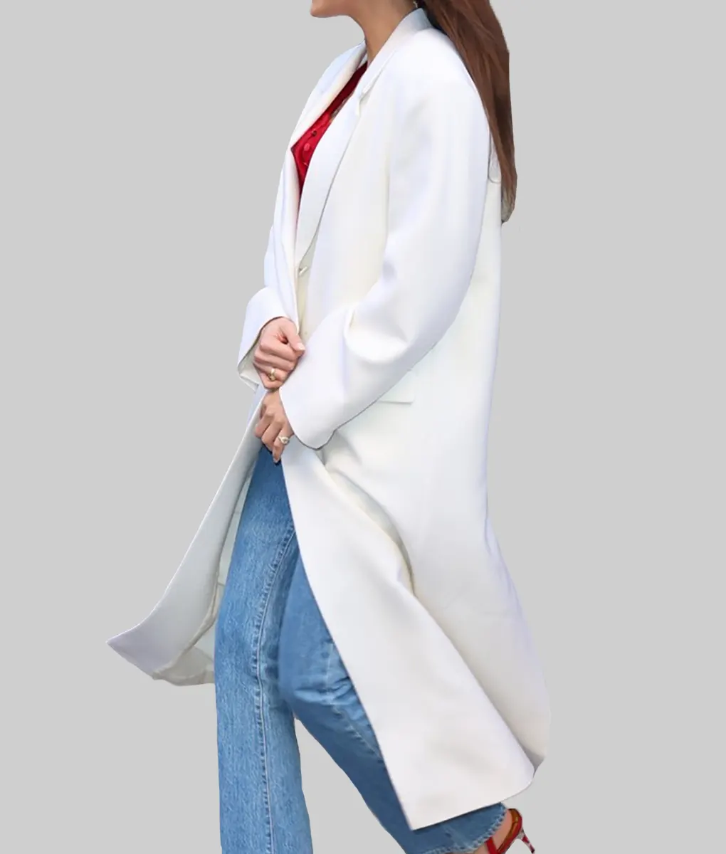 Bella Hadid White Long Wool Coat-Side View