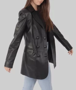Cacy Women's Black Leather Trench Coat - Women's Black Leather Trench Coat-1