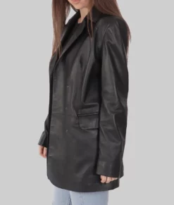Cacy Women's Black Leather Trench Coat - Women's Black Leather Trench Coat-4