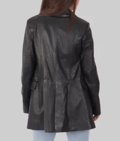 Cacy Women's Black Leather Trench Coat - Women's Black Leather Trench Coat-5