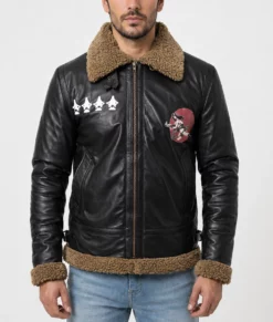 Connan Mens B3 Black Bomber Leather Jacket-Front