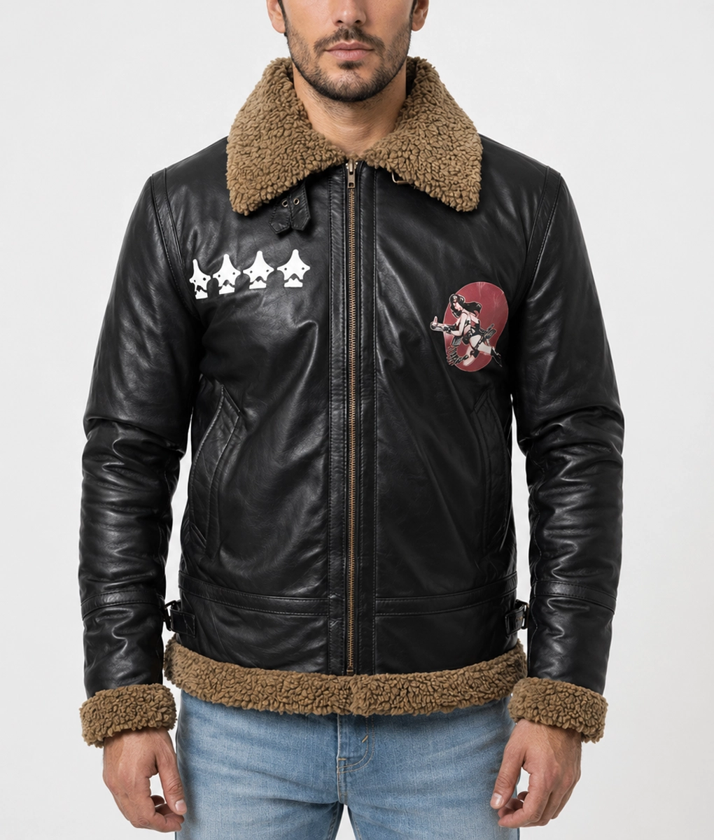 Connan Mens Black B-3 Bomber Leather Jacket | NYC Jackets