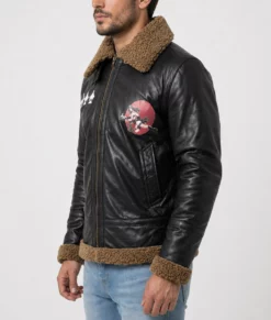 Connan Mens B3 Black Bomber Leather Jacket-Side