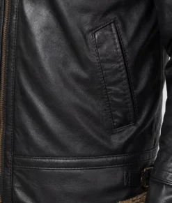 Connan Mens B3 Black Bomber Leather Jacket-Zoom